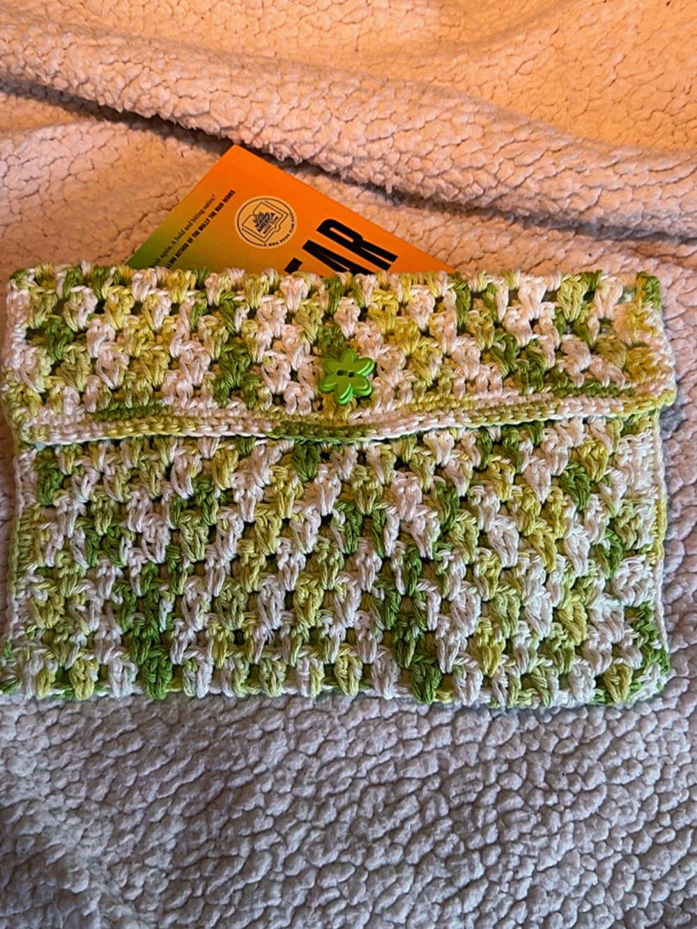 Hand-Crocheted Green book sleeve or book cover